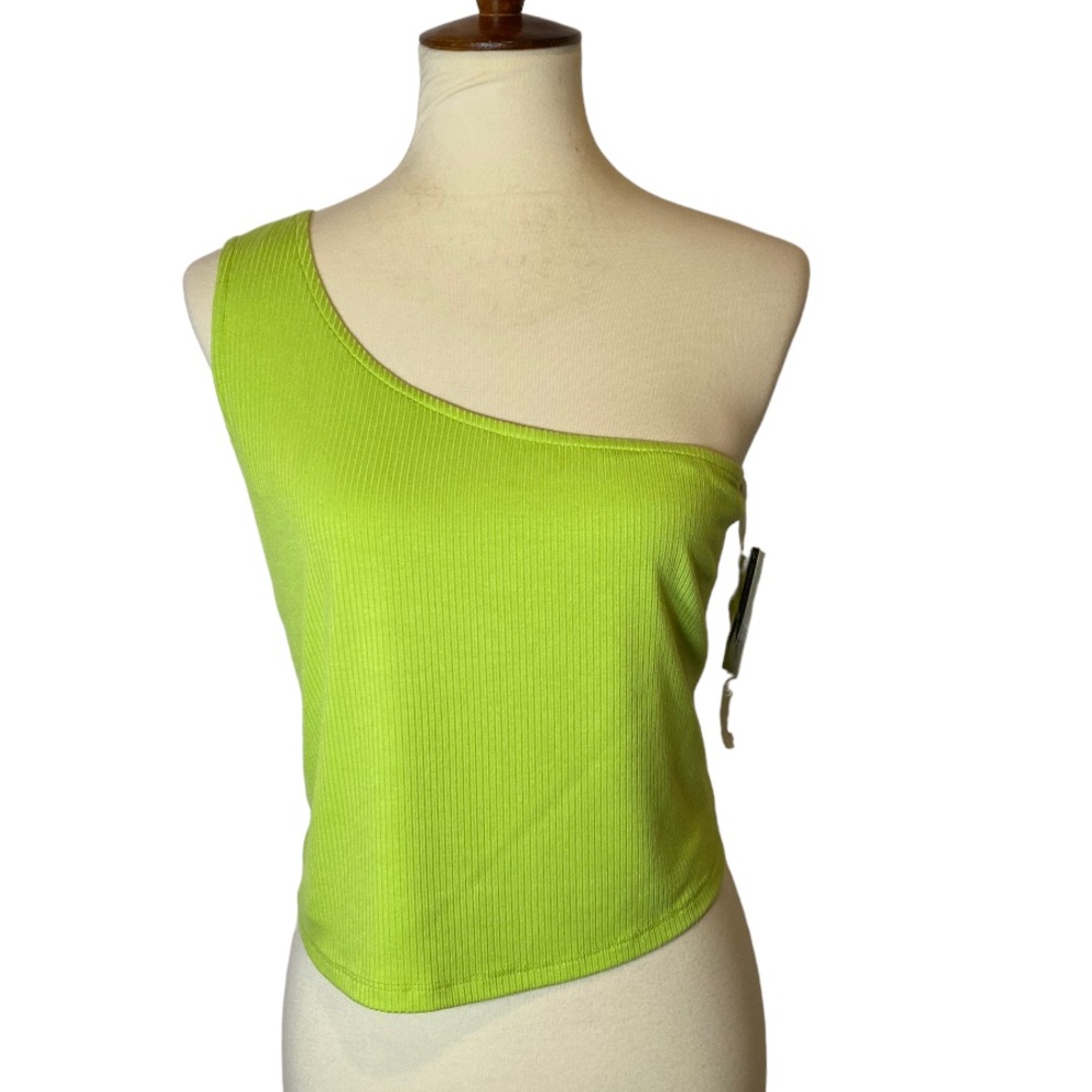 BP Lime Green Ribbed One Shoulder Tank